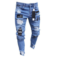 Load image into Gallery viewer, 3 Styles Men Stretchy Ripped Skinny Biker Embroidery Print Jeans